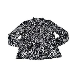 Anthropologie Woman’s S Adventurer Floral Mock Neck Top Womens Large Black White